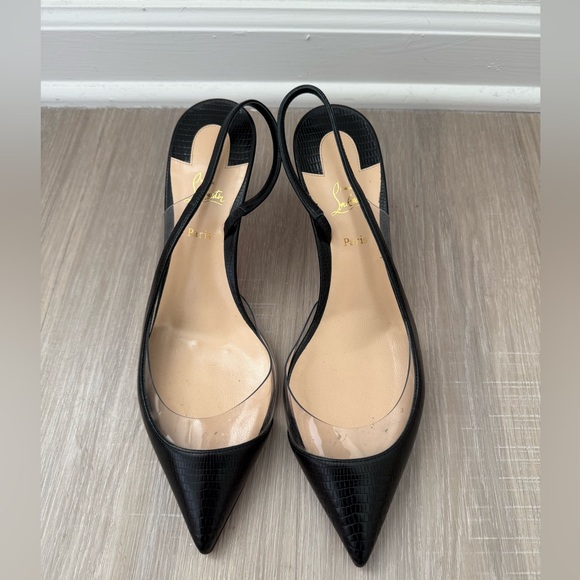 Christian Louboutin Posticha 80 Leather and PVC Slingback Pumps - Picture 6 of 8